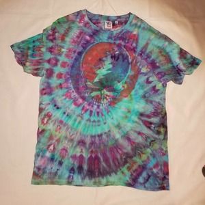 Grateful Dead Distressed Tie Dye Steal Your Face Hand Dyed Shirt Blues/Purples
